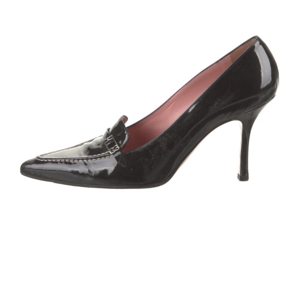 Escada size 9.5 black patent leather heels